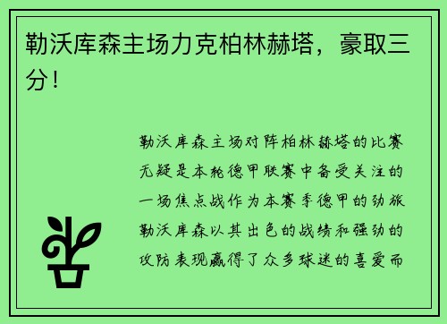 勒沃库森主场力克柏林赫塔，豪取三分！